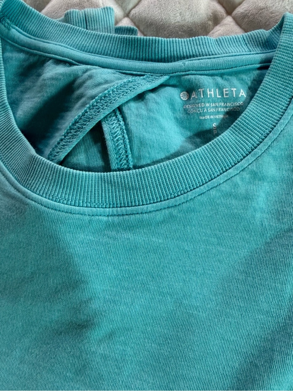 Athleta Teal Ribbed Open Back Short Sleeve Workout Top Size S Petite